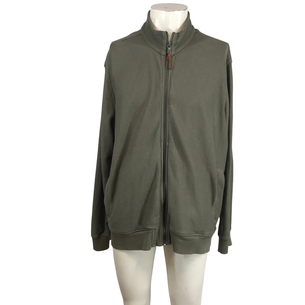 Banana Republic Mens XXL Olive Green Textured Cotton Full Zip Mock Neck Sweater